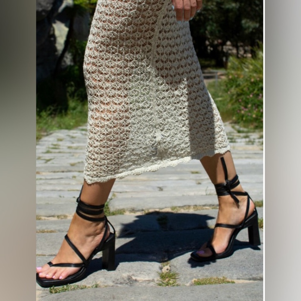 Chic Black Leather Heeled Sandals
